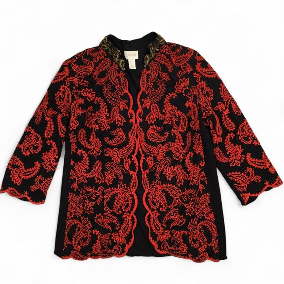 Chico's Jacket Paisley Embroidery Beaded Sequin Size S Petite Coachella Festival - Picture 14 of 16